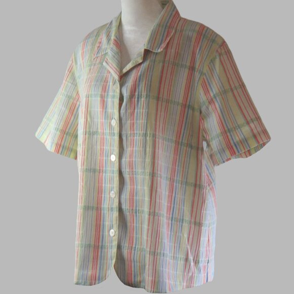 Alfred Dunner Multi-Colored Plaid Short-Sleeve Button-Up Shirt Size 18 (C967) - Picture 4 of 6